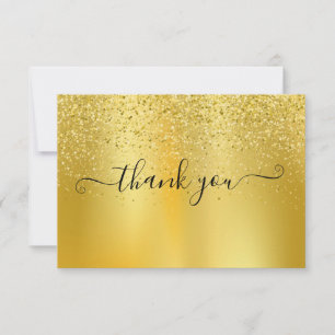 Cartão De Agradecimento Script Elegante de Glitter Dourado Moderno Simples