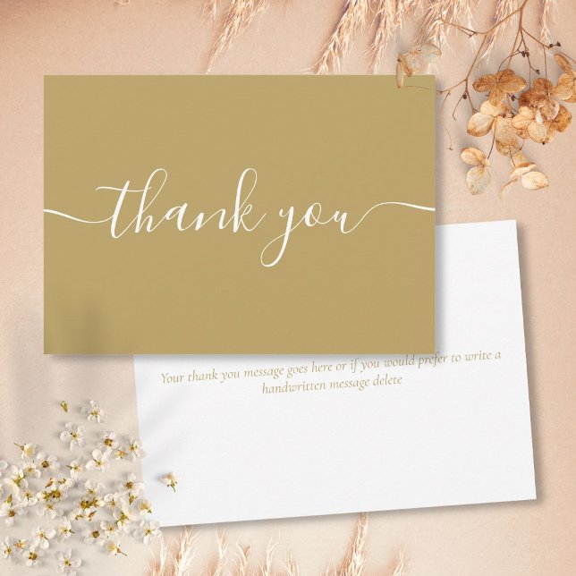 Cartão De Agradecimento Script Elegante Moderno e Simples Chic Dourado (Gold Chic Simple Modern Elegant Script Thank You Card)