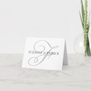 Cartão De Agradecimento Script F Monograma Notecard (Prata / Preto)