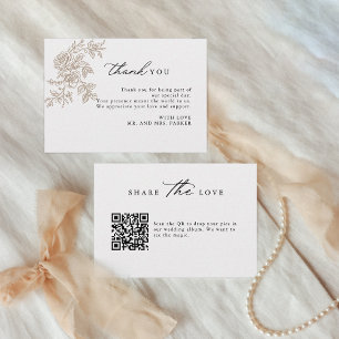 Cartão De Agradecimento Script Floral QR Code Capture o Casamento de Amor