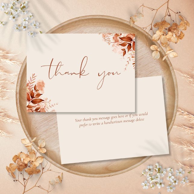 Cartão De Agradecimento Script Floral Rústico Personalizado Elegante (Personalized Rustic Floral Elegant Script Thank You Card)