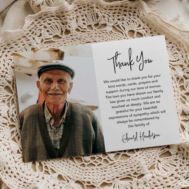 Cartão De Agradecimento Script Funeral Photo Sympathy (Criador carregado)