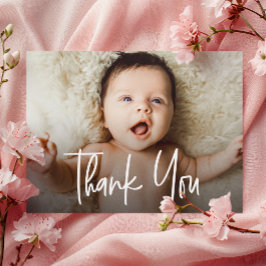 Cartão De Agradecimento Script Horizontal Baby Girl Photo Handlettering