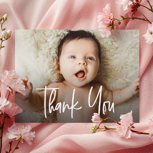 Cartão De Agradecimento Script Horizontal Baby Girl Photo Handlettering