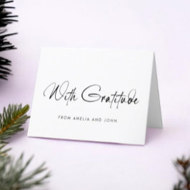 Cartão De Agradecimento Script manuscrito branco preto mínimo