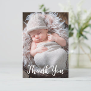 Cartão De Agradecimento Script manuscrito de lançamento de fotos do bebê