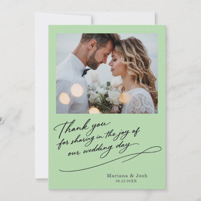 Cartão De Agradecimento Script Modern Wedding 2 Photos Thank You Card (Frente)