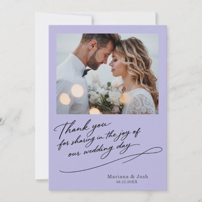 Cartão De Agradecimento Script Modern Wedding 2 Photos Thank You Card (Frente)