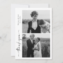 Cartão De Agradecimento Script Modern Wedding 2 Photos Thank You Card