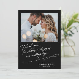 Cartão De Agradecimento Script Modern Wedding 2 Photos Thank You Card