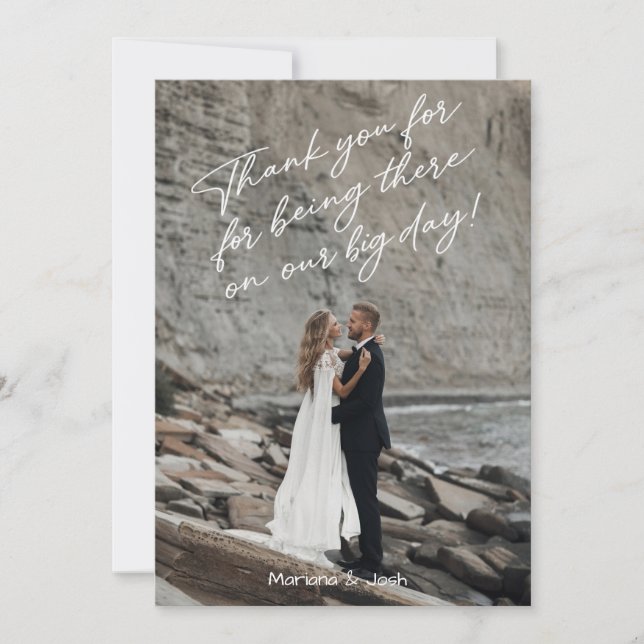 Cartão De Agradecimento Script Modern Wedding Photo Thank You Card (Frente)