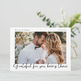 Cartão De Agradecimento Script Modern Wedding Photo Thank You Card