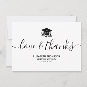 Cartão De Agradecimento Script Moderno de Boné Preto de Graduação, Amor