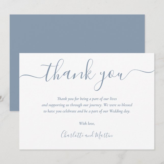 Cartão De Agradecimento Script Moderno Elegante Azul Dusty (Frente/Verso)