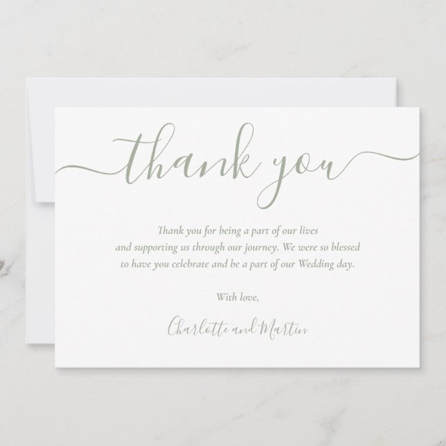 Cartão De Agradecimento Script Moderno Elegante Verde Sage (Frente)