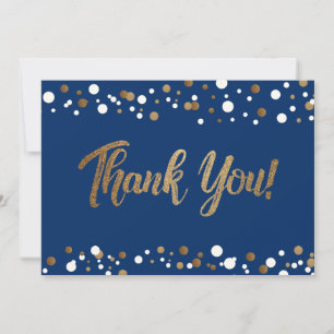 Cartão De Agradecimento Script moderno Graduação de Confetti Azul Dourad
