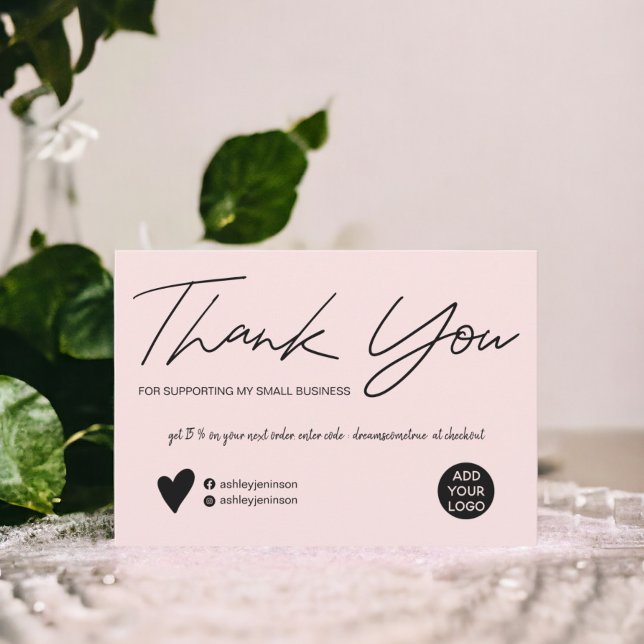 Cartão De Agradecimento Script moderno - obrigado preto e rosa (Modern script black and pink order thank you)