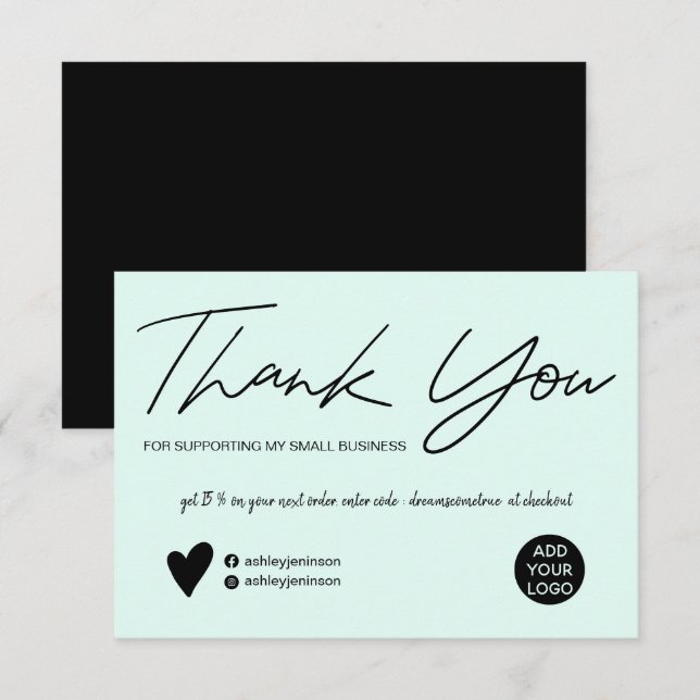 Cartão De Agradecimento Script moderno, obrigado preto e teórico (Frente/Verso)