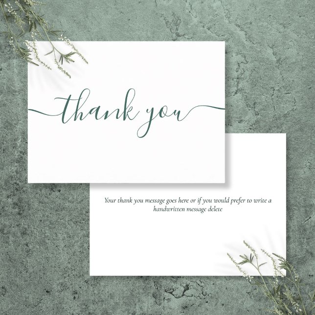 Cartão De Agradecimento Script Moderno Simples Esmeralda Verde Bordô (Simple Modern Emerald Green Burgundy Script Thank You Card)