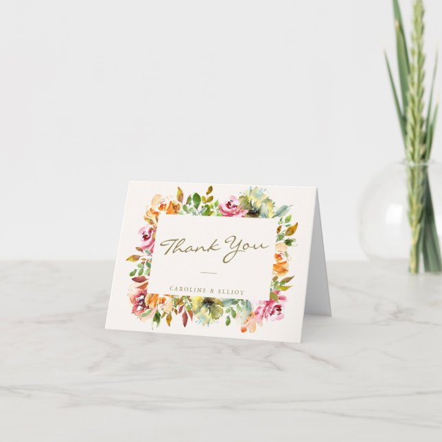 Cartão De Agradecimento Script Personalizado de Casamento de Borda Floral  (Frente)