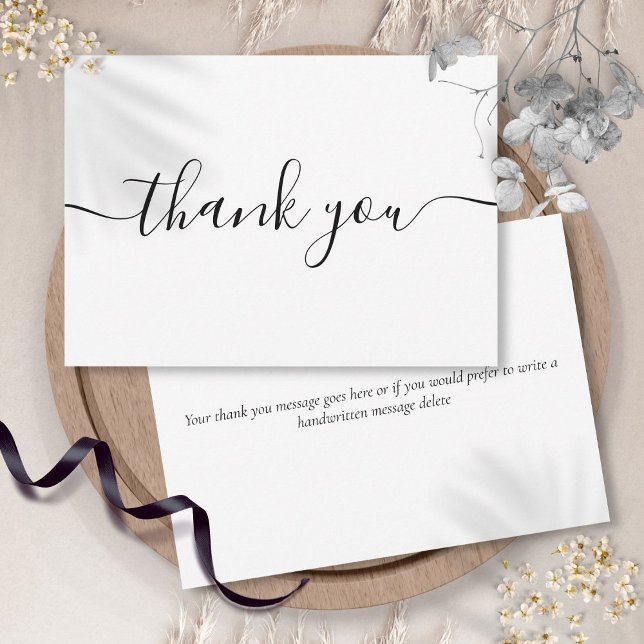 Cartão De Agradecimento Script preto Elegante Moderno Simples (Simple Modern Elegant Black Script Thank You Card)
