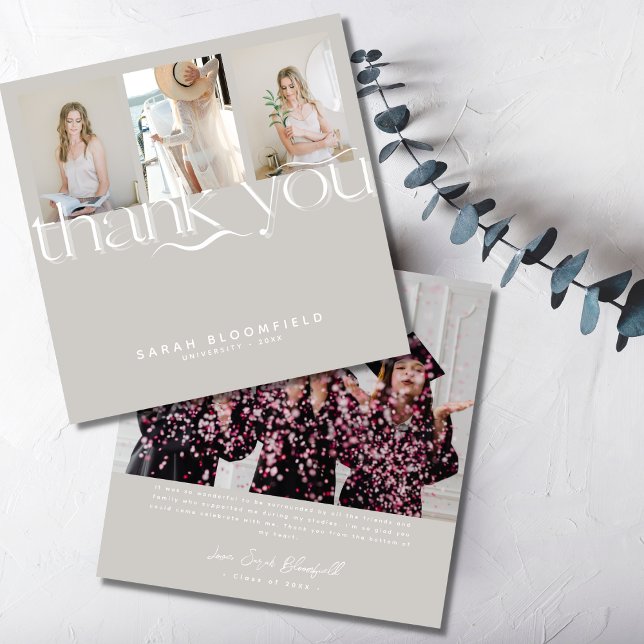 Cartão De Agradecimento Script Retroativo | Graduação de Foto em bege Clar (Criador carregado)