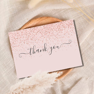 Cartão De Agradecimento Script Rosa Blush Elegante Simples
