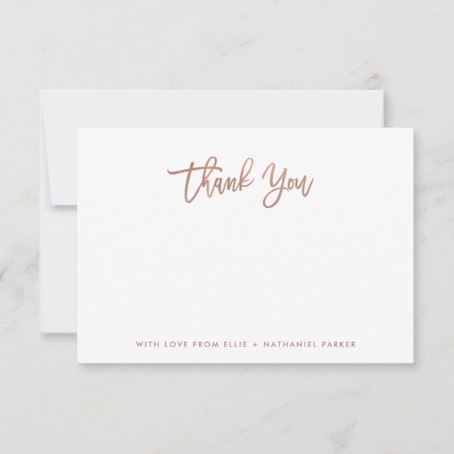 Cartão De Agradecimento Script Rosa Dourado do Modern Faux (Frente)