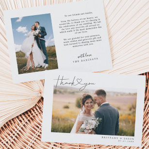 Cartão De Agradecimento Script Simples com Foto de Casamento do Coração