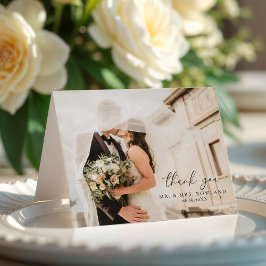 Cartão De Agradecimento Script simples e casamento de fotos dobrados