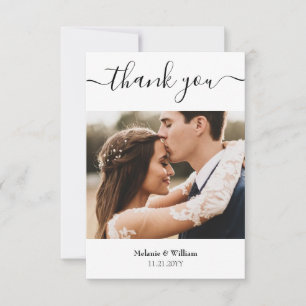Cartão De Agradecimento Script Simples Minimalista com Foto de Casamento