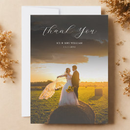 Cartão De Agradecimento Script Simples Minimalista com Foto de Casamento