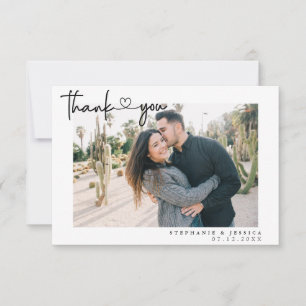 Cartão De Agradecimento Script Simples Moderno Com Foto De Casamento Cardí