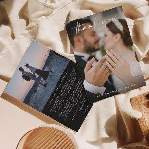 Cartão De Agradecimento Script Simples Preto com Casamento Fotográfico