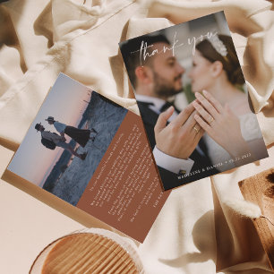 Cartão De Agradecimento Script Terracotta Clássico com Casamento Fotográfi