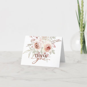 Cartão De Agradecimento Script Tradicional Obrigado w Buquê Rosa Rosa Rosa