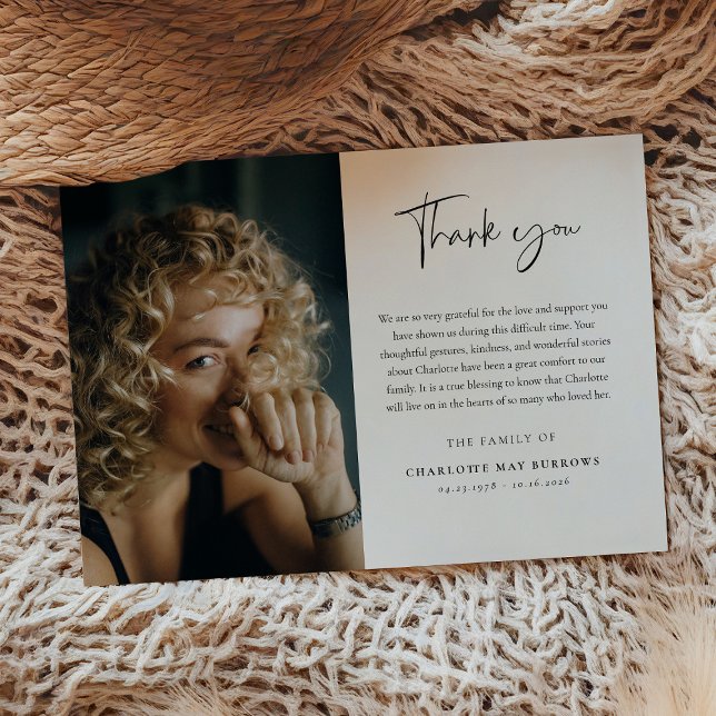 Cartão De Agradecimento Script Typography Custom Photo & Message Sympathy  (Criador carregado)