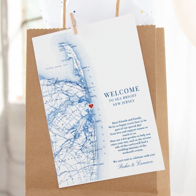 Cartão De Agradecimento Sea Bright New Jersey Wedding Bem-vindo Itinerário (This Sea Bright New Jersey Welcome letter is perfect for a Jersey Shore destination wedding)