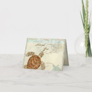 Cartão De Agradecimento Sea Turtle Modern Coastal Ocean Beach Swirls Style