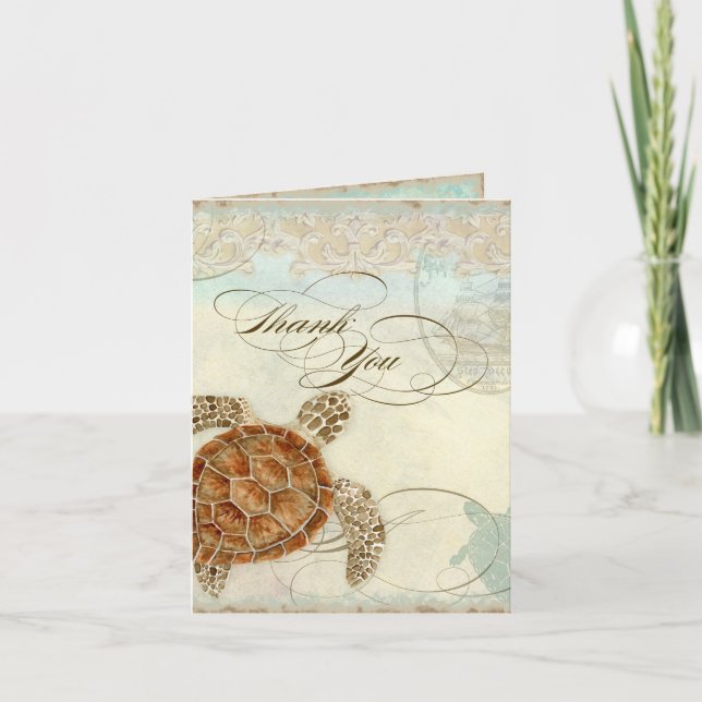 Cartão De Agradecimento Sea Turtle Modern Coaster Ocean Beach Swirls Estil (Frente)