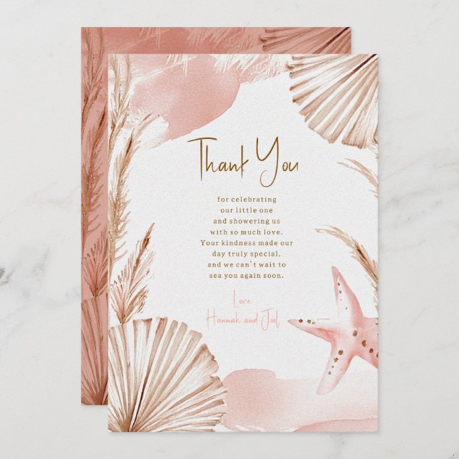 Cartão De Agradecimento Sea You Soon Baby Thank You Card | Coastal Boho (Frente/Verso)