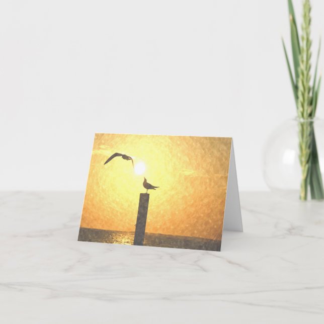 Cartão De Agradecimento Seagulls at Dusk Notecard (Frente)