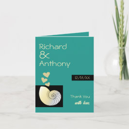 Cartão De Agradecimento Seashell and Hearts, Beach Wedding