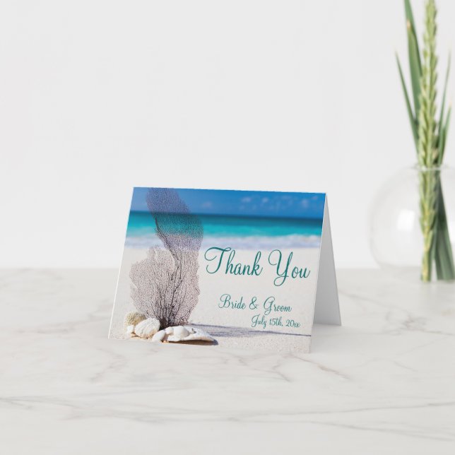 Cartão De Agradecimento Seashell Destination Beach Wedding Thank You Cards (Frente)
