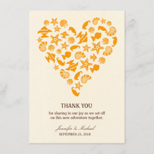 Cartão De Agradecimento Seashells & casamento de praia do verão do coraç