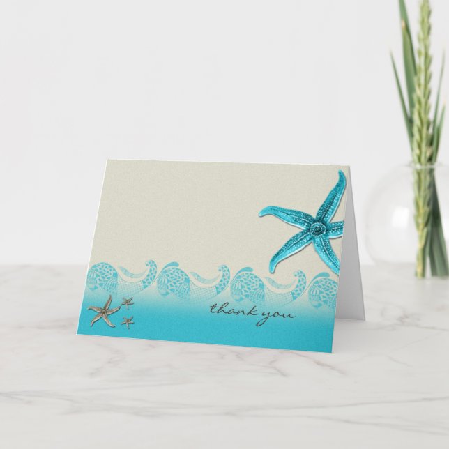 Cartão De Agradecimento Seaside in Sand and Aqua Thank You (Frente)