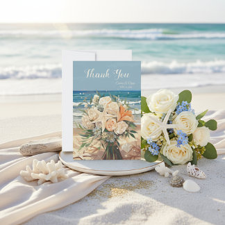 Cartão De Agradecimento Seaside Theme Wedding Thank You Card Card