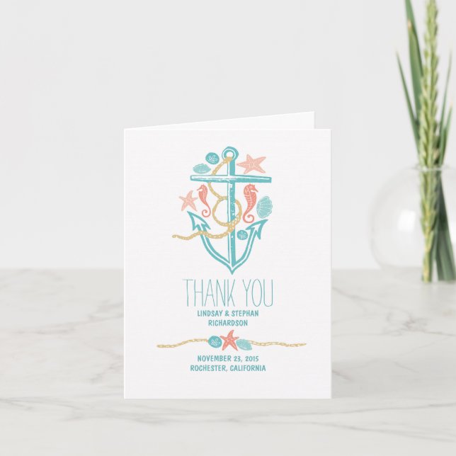 Cartão De Agradecimento Seaside wedding thank you cards (Frente)