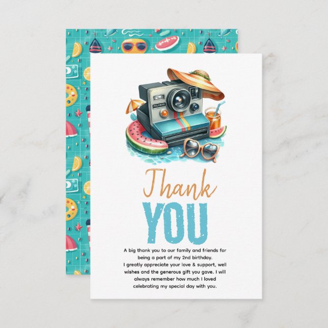 Cartão De Agradecimento Segundo aniversário da Piscina de Verão (Frente/Verso)