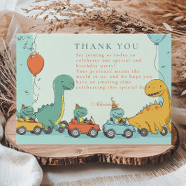 Cartão De Agradecimento Segundo aniversário de Carro Race Dinossauro